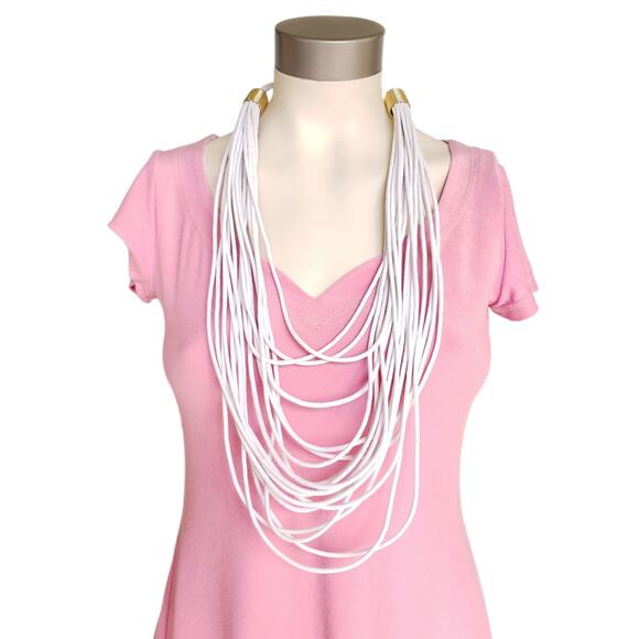 AREA STARS Susanna multi strand rope cord layered statement necklace white NEW - Picture 1 of 5